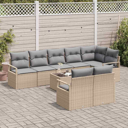 Tuinbankenset Met Kussen 9 Pcs En Licht Grijs Poly Rattan beige en lichtgrijs met tafel