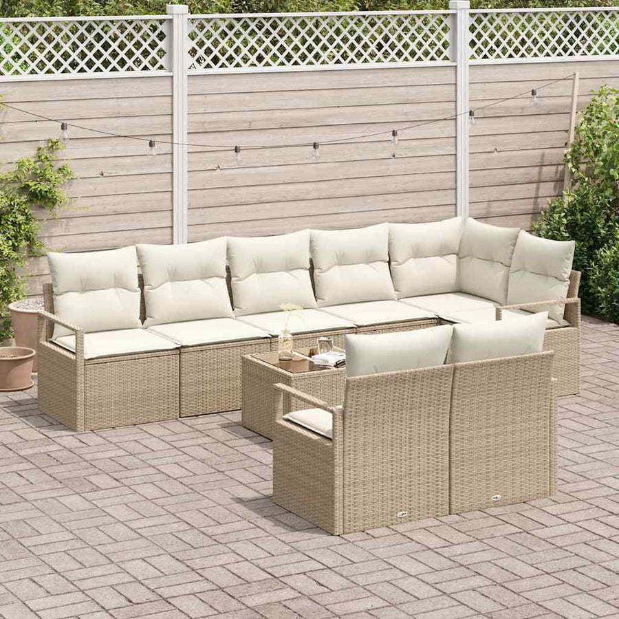 Tuinbankenset met kussen 9 pcs Beige en Crème poly rattan