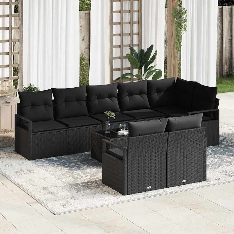 Tuinbankenset met kussen met opslag 9 pcs Zwart poly rattan