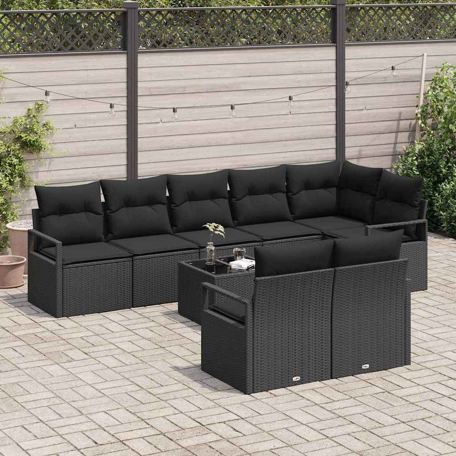 Tuinbankenset met kussen met opslag 9 pcs Zwart poly rattan
