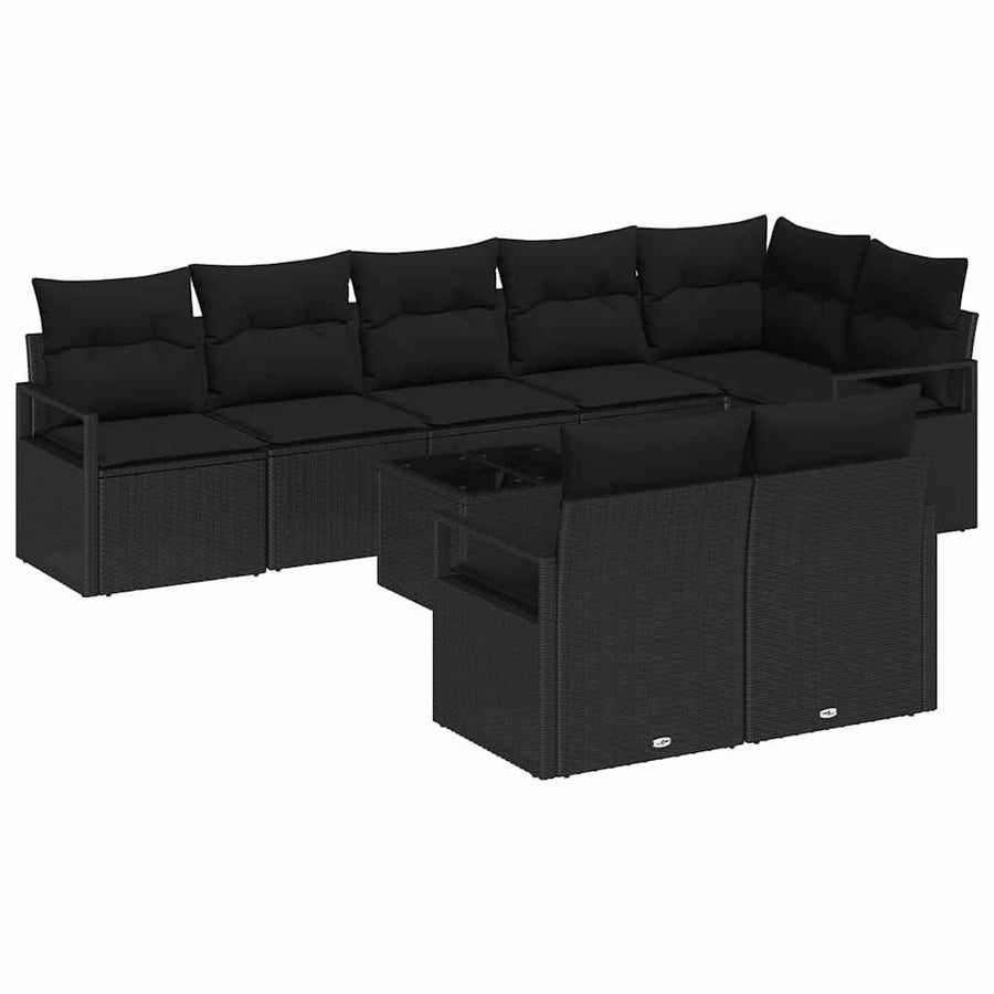 Tuinbankenset met kussen met opslag 9 pcs Zwart poly rattan