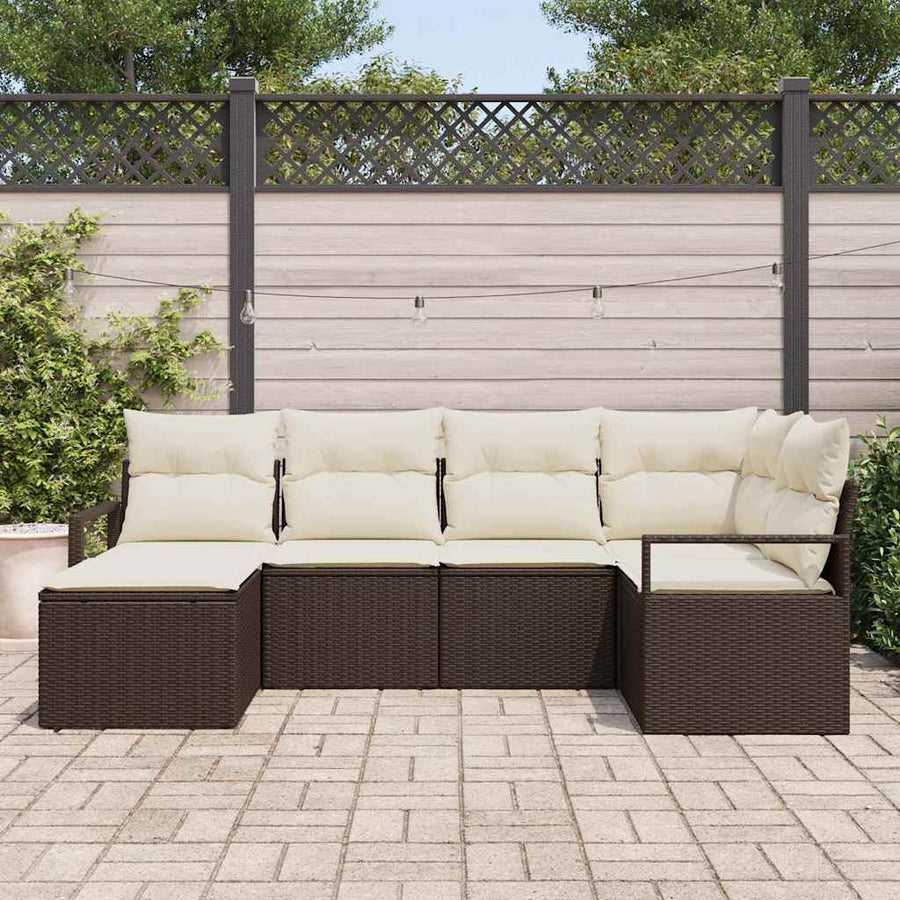 Bankstel met kussen met opslag 6 pcs Bruin en Crème poly rattan
