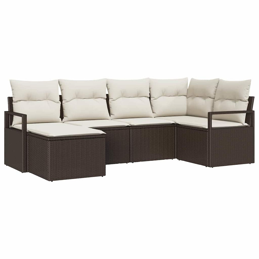 Bankstel met kussen met opslag 6 pcs Bruin en Crème poly rattan