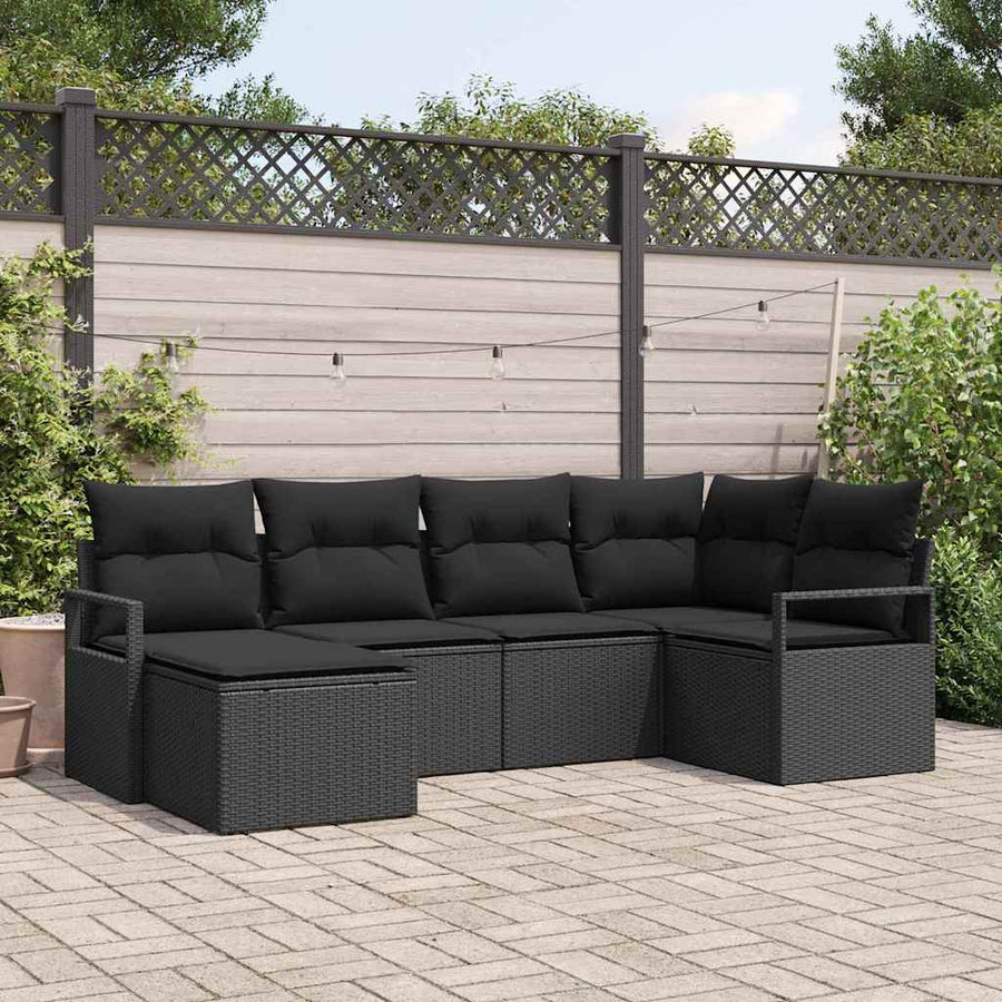 Bankstel met kussen met opslag 6 pcs Zwart poly rattan