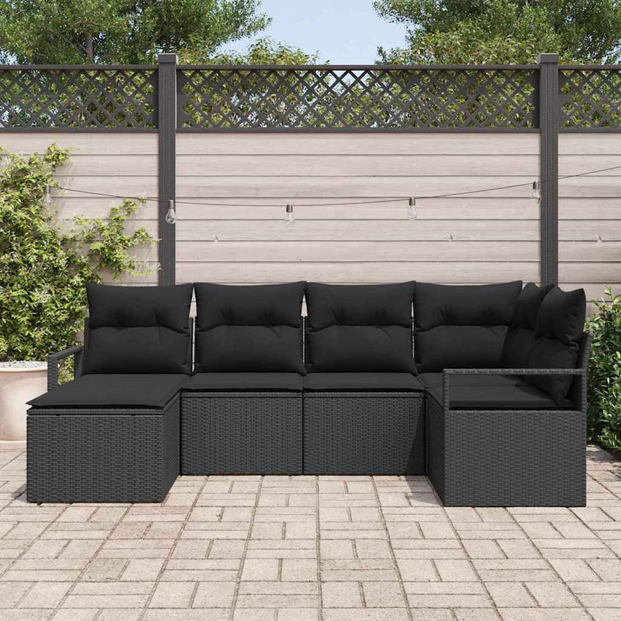 Bankstel met kussen met opslag 6 pcs Zwart poly rattan