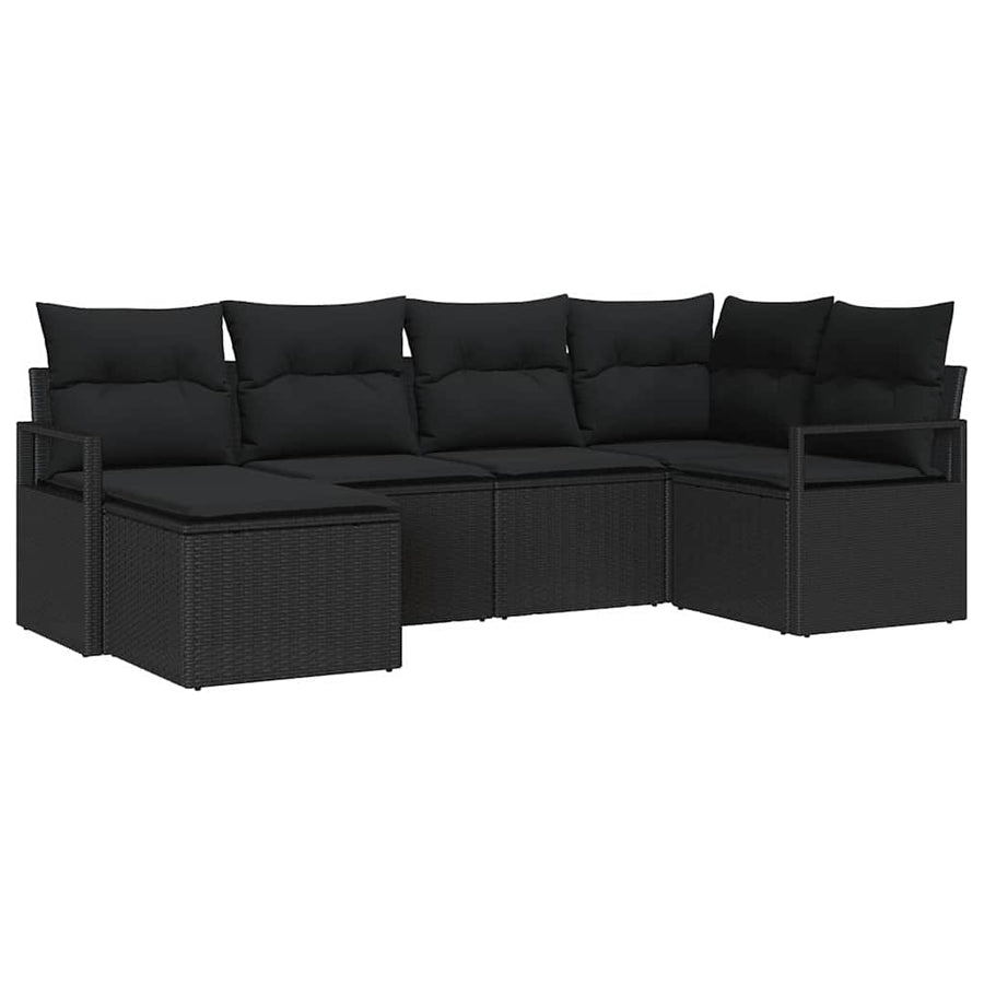 Bankstel met kussen met opslag 6 pcs Zwart poly rattan