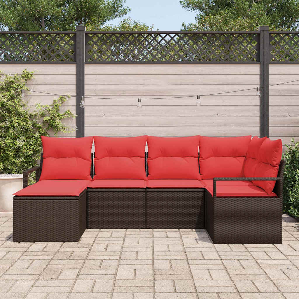 Bankstel met kussen met opslag 6 pcs Bruin en Rood poly rattan