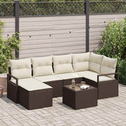 Loungebank set 7-delig poly rattan bruin crème