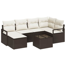 Bankstel met kussen met opslag 7 pcs Bruin en Crème poly rattan