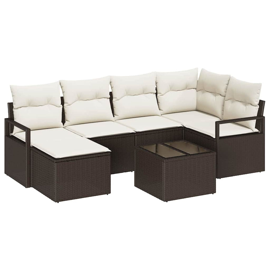 Bankstel met kussen met opslag 7 pcs Bruin en Crème poly rattan