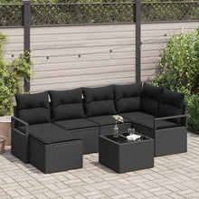 Bankstel met kussen met opslag 7 pcs Zwart poly rattan