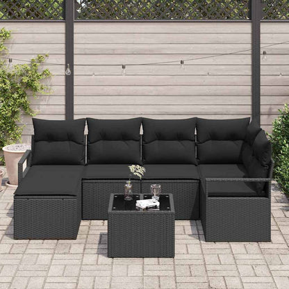 Bankstel met kussen met opslag 7 pcs Zwart poly rattan