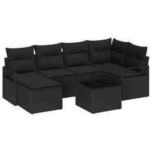 Bankstel met kussen met opslag 7 pcs Zwart poly rattan