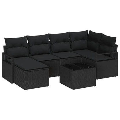 Bankstel met kussen met opslag 7 pcs Zwart poly rattan