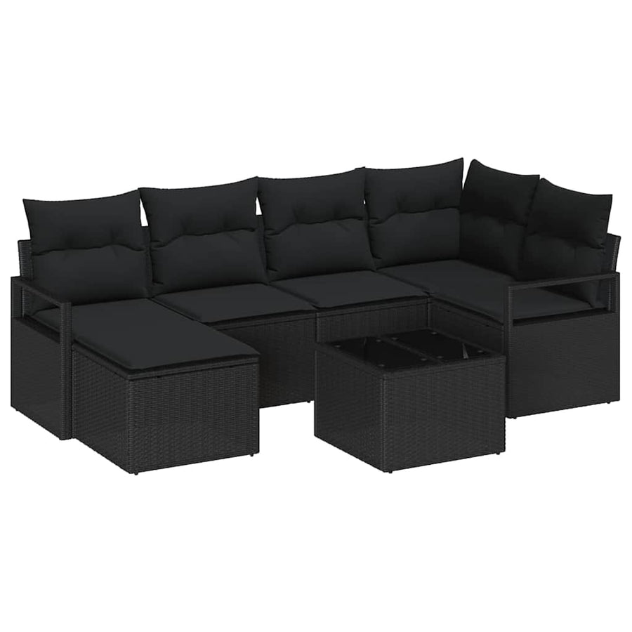 Bankstel met kussen met opslag 7 pcs Zwart poly rattan