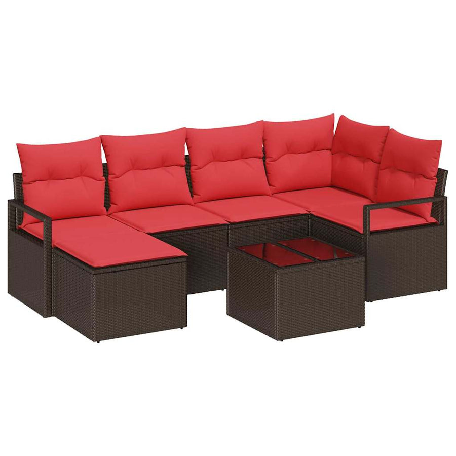 Bankstel met kussen met opslag 7 pcs Bruin en Rood poly rattan