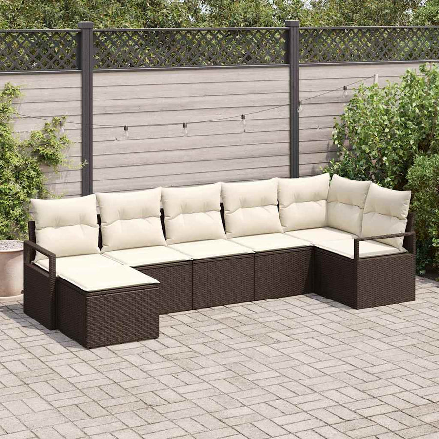 Bankstel met kussen met opslag 7 pcs Bruin en Crème poly rattan