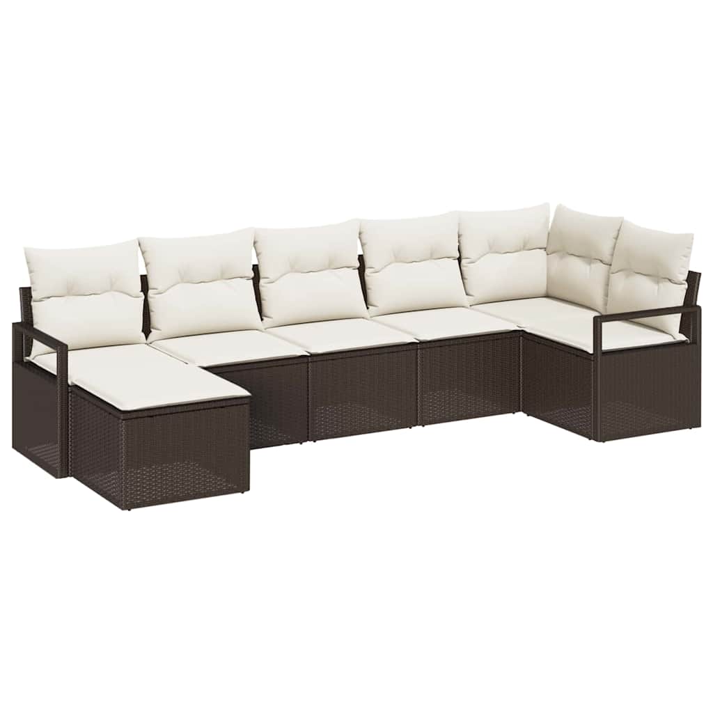 Bankstel met kussen met opslag 7 pcs Bruin en Crème poly rattan