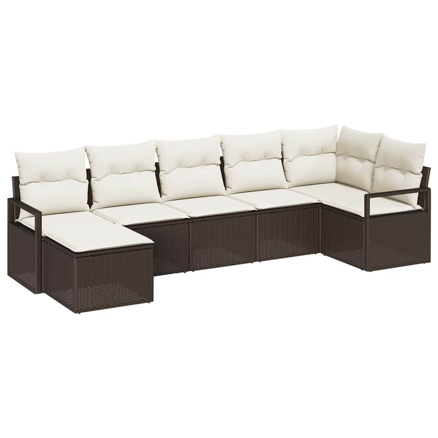 Bankstel met kussen met opslag 7 pcs Bruin en Crème poly rattan