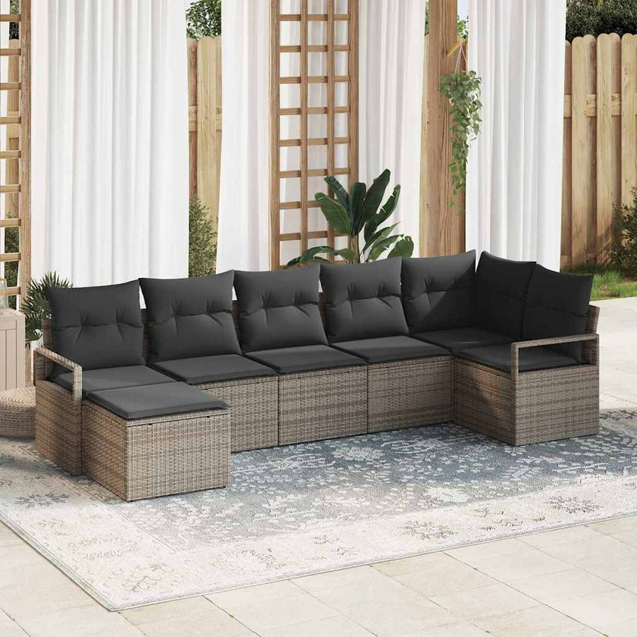 Bankstel met kussen met opslag 7 pcs Grijs poly rattan