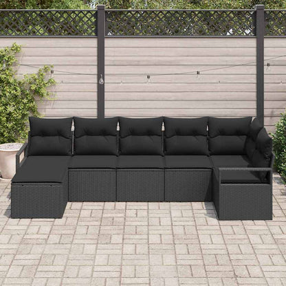 Bankstel met kussen met opslag 7 pcs Zwart poly rattan