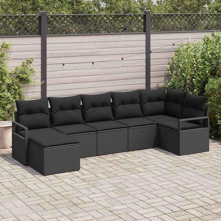 Bankstel met kussen met opslag 7 pcs Zwart poly rattan