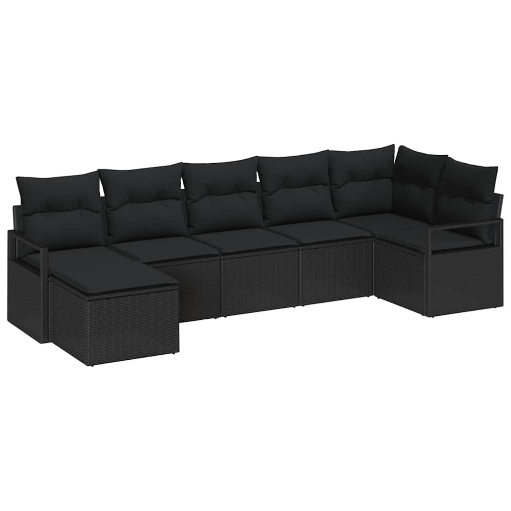 Bankstel met kussen met opslag 7 pcs Zwart poly rattan