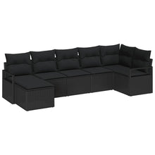 Bankstel met kussen met opslag 7 pcs Zwart poly rattan