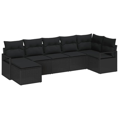 Bankstel met kussen met opslag 7 pcs Zwart poly rattan