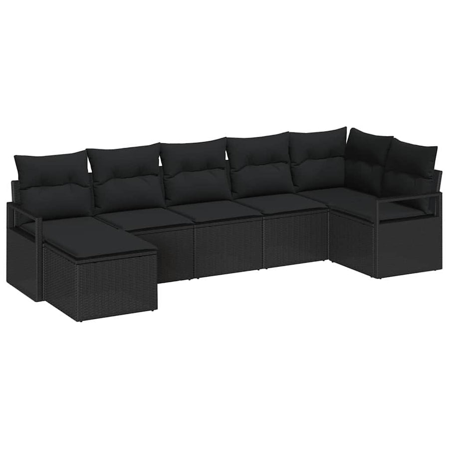 Bankstel met kussen met opslag 7 pcs Zwart poly rattan