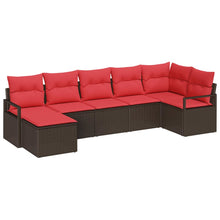 Bankstel met kussen met opslag 7 pcs Bruin en Rood poly rattan