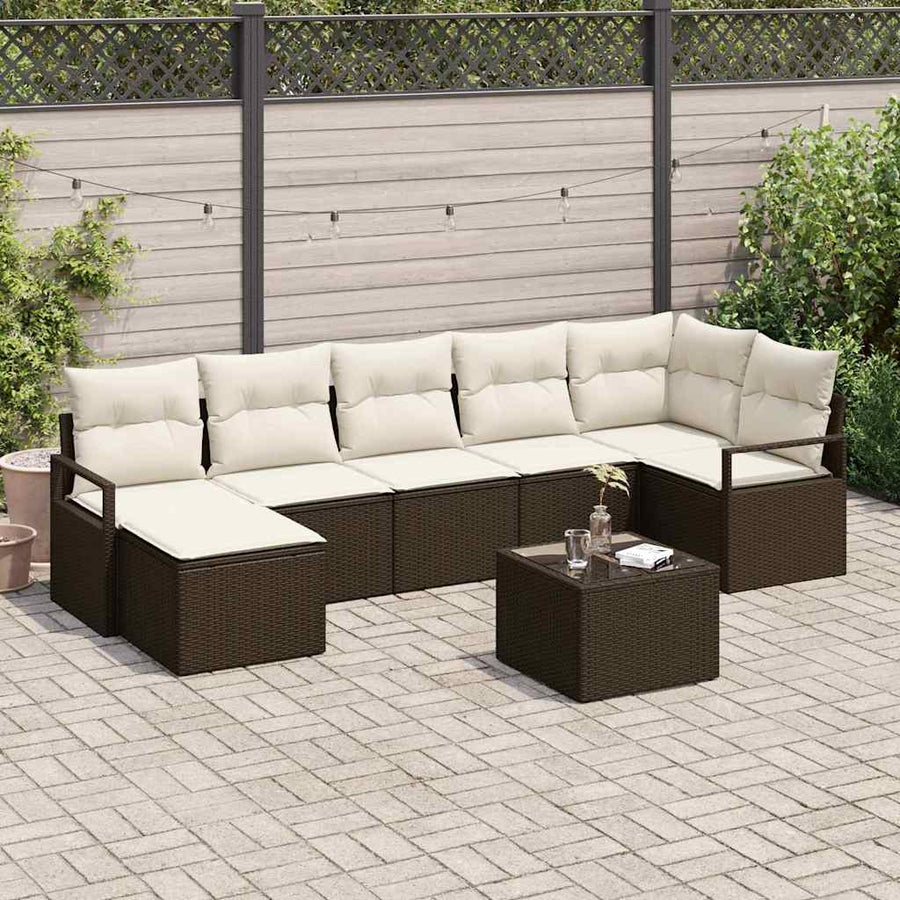 Bankstel met kussen met opslag 8 pcs Bruin en Crème poly rattan