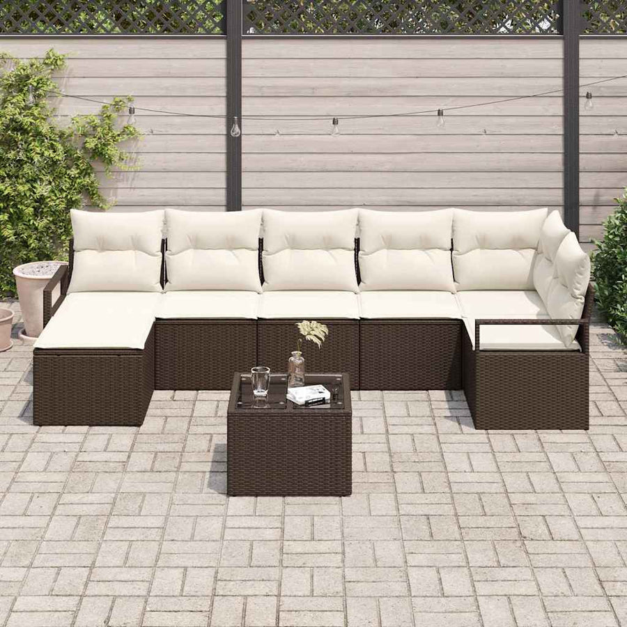 Bankstel met kussen met opslag 8 pcs Bruin en Crème poly rattan