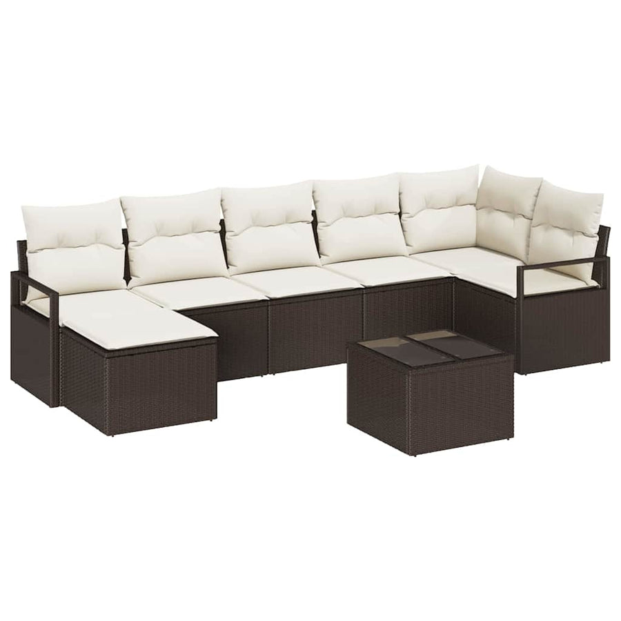 Bankstel met kussen met opslag 8 pcs Bruin en Crème poly rattan