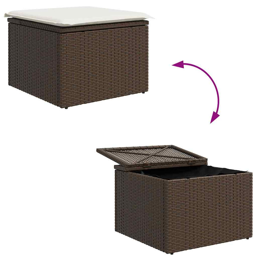 Bankstel met kussen met opslag 8 pcs Bruin en Crème poly rattan