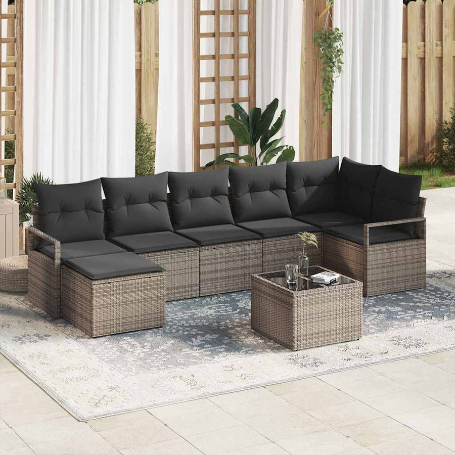Bankstel met kussen met opslag 8 pcs Lichtgrijs poly rattan