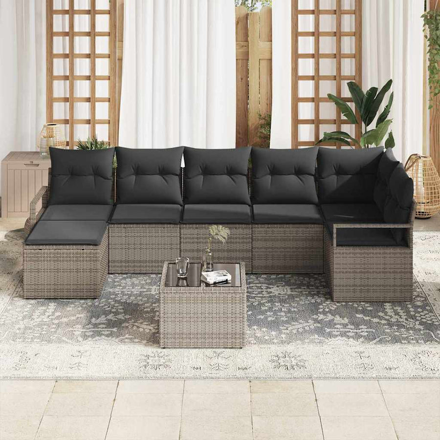 Bankstel met kussen met opslag 8 pcs Lichtgrijs poly rattan