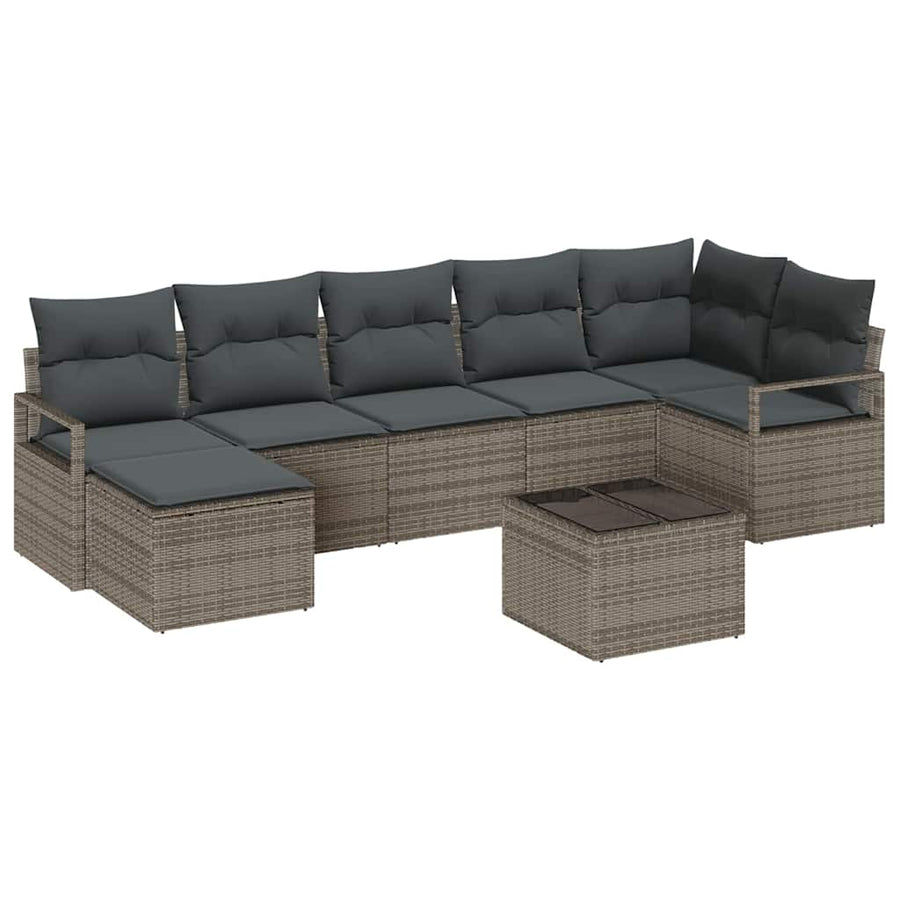 Bankstel met kussen met opslag 8 pcs Lichtgrijs poly rattan