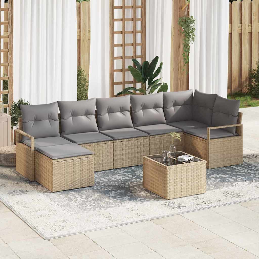 Bankstel met kussen 8 pcs Beige en Licht Grijs poly rattan
