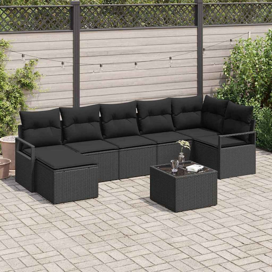Bankstel met kussen met opslag 8 pcs Zwart poly rattan