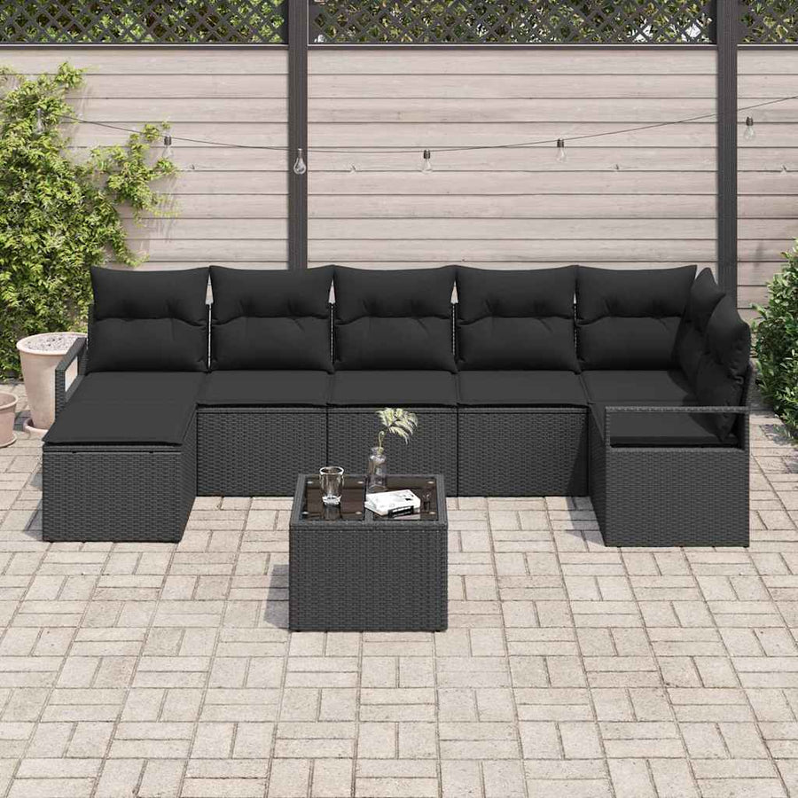 Bankstel met kussen met opslag 8 pcs Zwart poly rattan