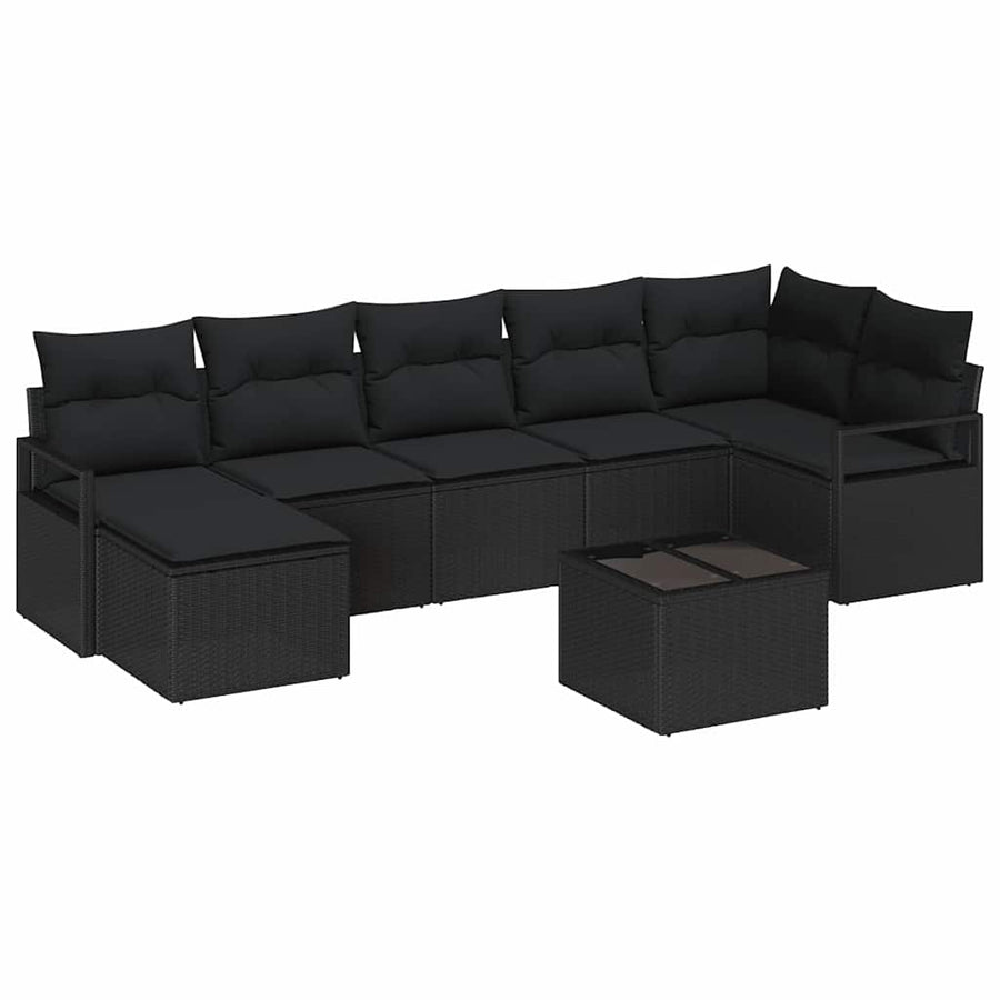 Bankstel met kussen met opslag 8 pcs Zwart poly rattan