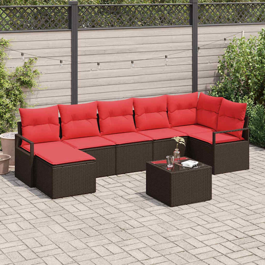 Bankstel met kussen met opslag 8 pcs Bruin en Rood poly rattan