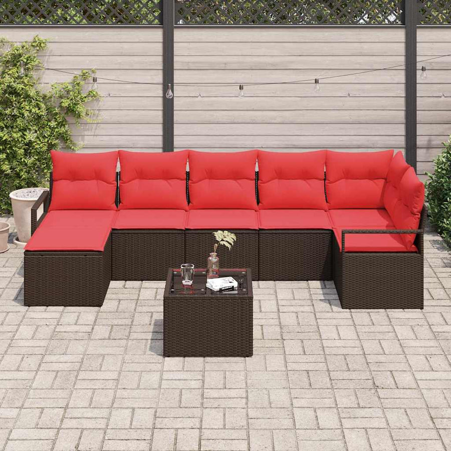 Bankstel met kussen met opslag 8 pcs Bruin en Rood poly rattan