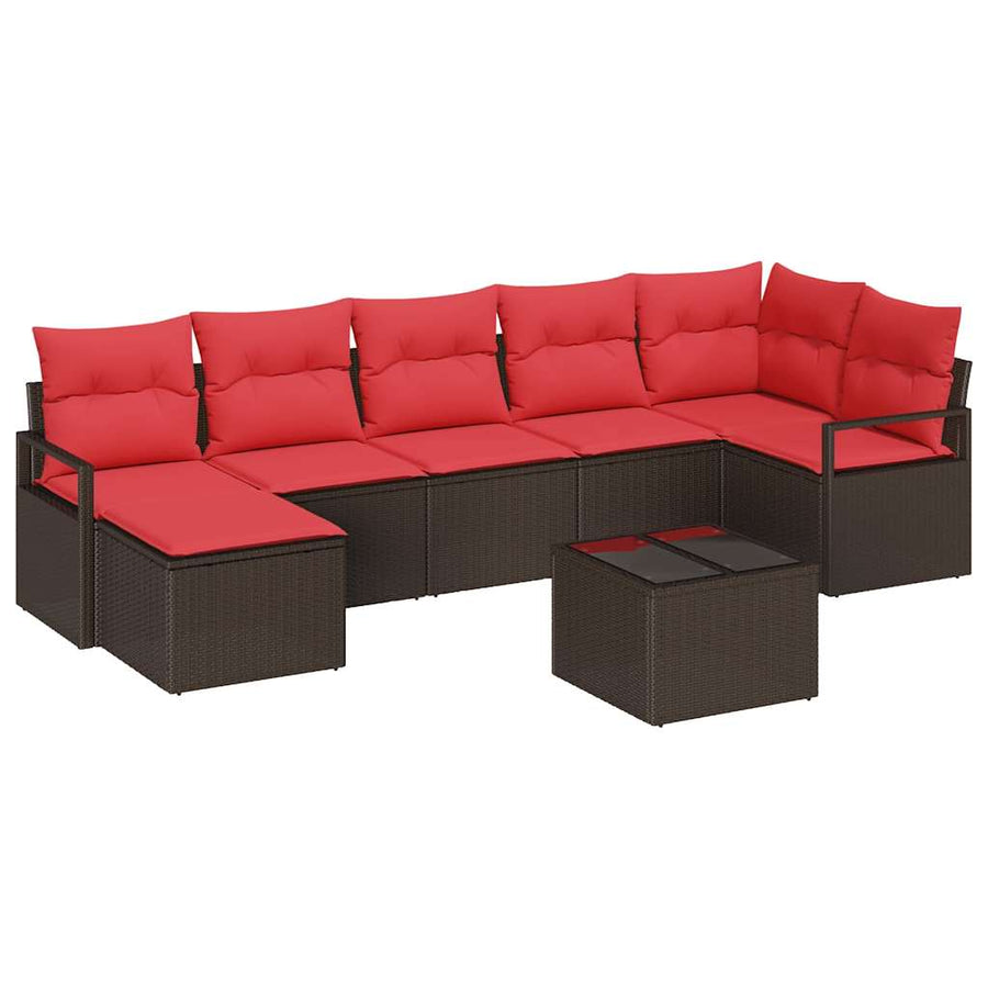 Bankstel met kussen met opslag 8 pcs Bruin en Rood poly rattan