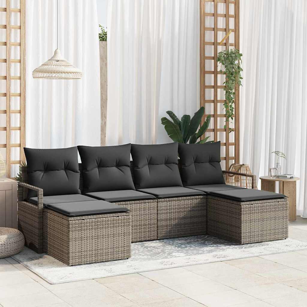 Bankstel met kussen met opslag 6 pcs Grijs poly rattan