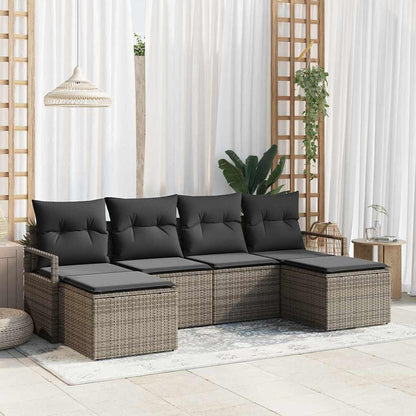 Bankstel met kussen met opslag 6 pcs Grijs poly rattan