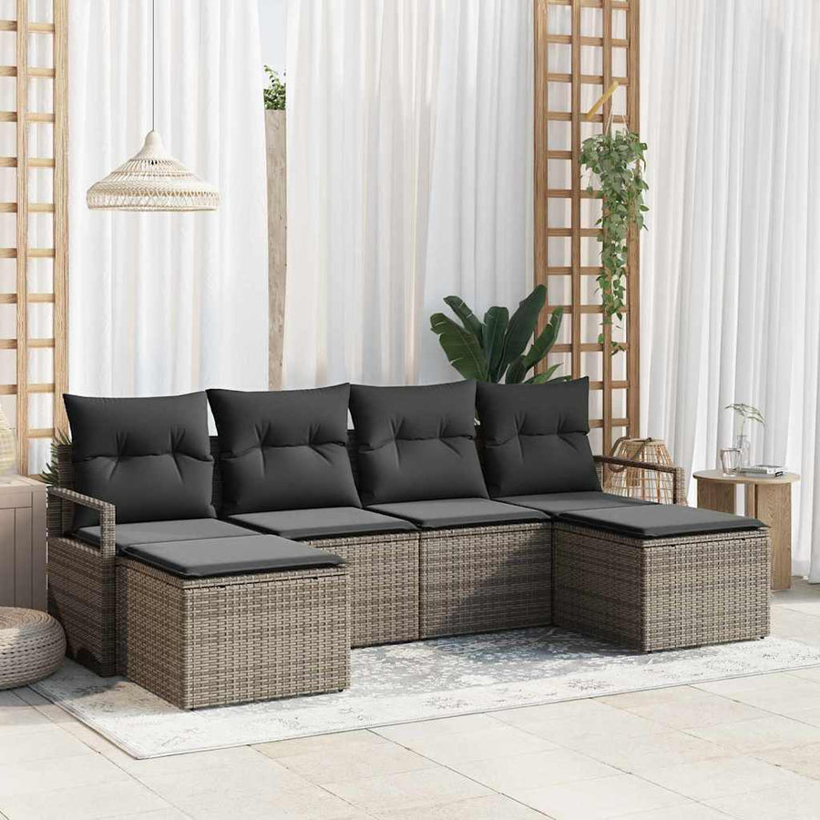 Bankstel met kussen met opslag 6 pcs Grijs poly rattan