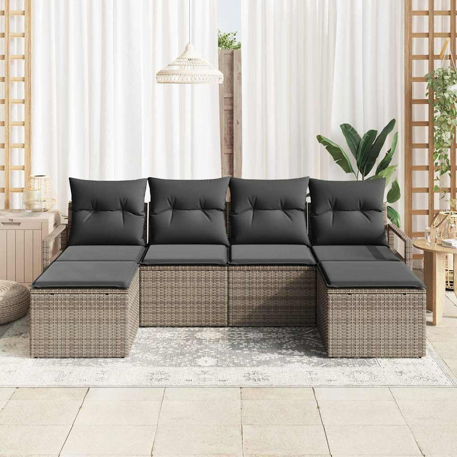 Bankstel met kussen met opslag 6 pcs Grijs poly rattan