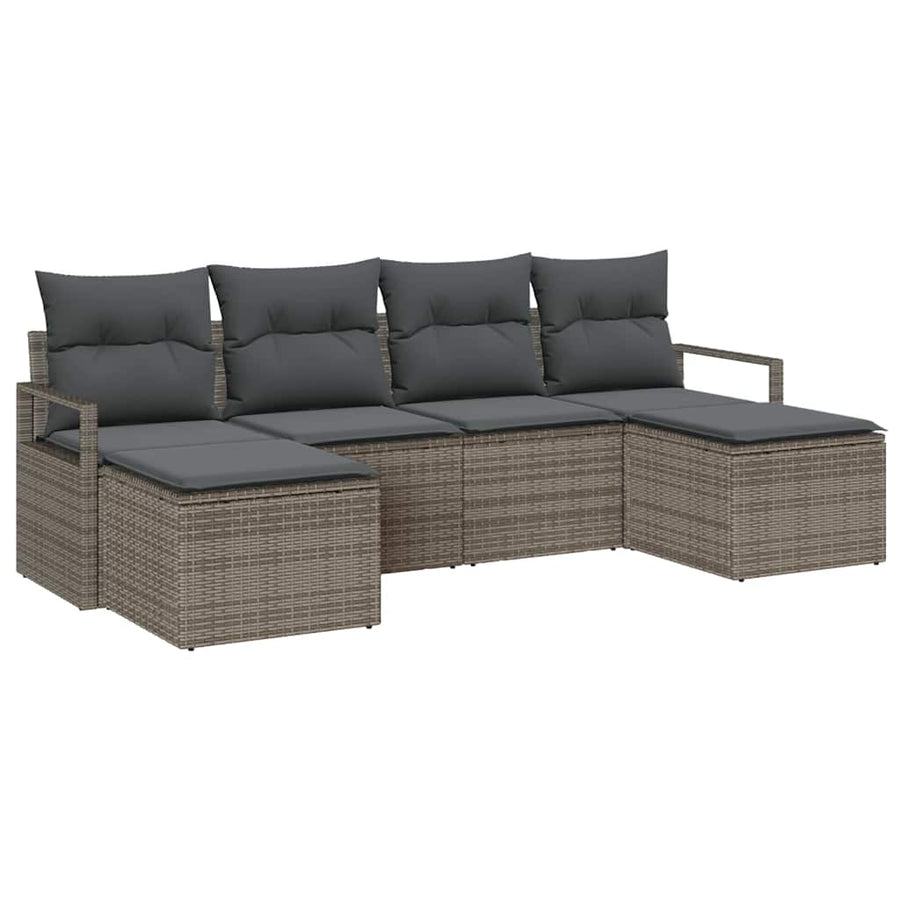 Bankstel met kussen met opslag 6 pcs Grijs poly rattan